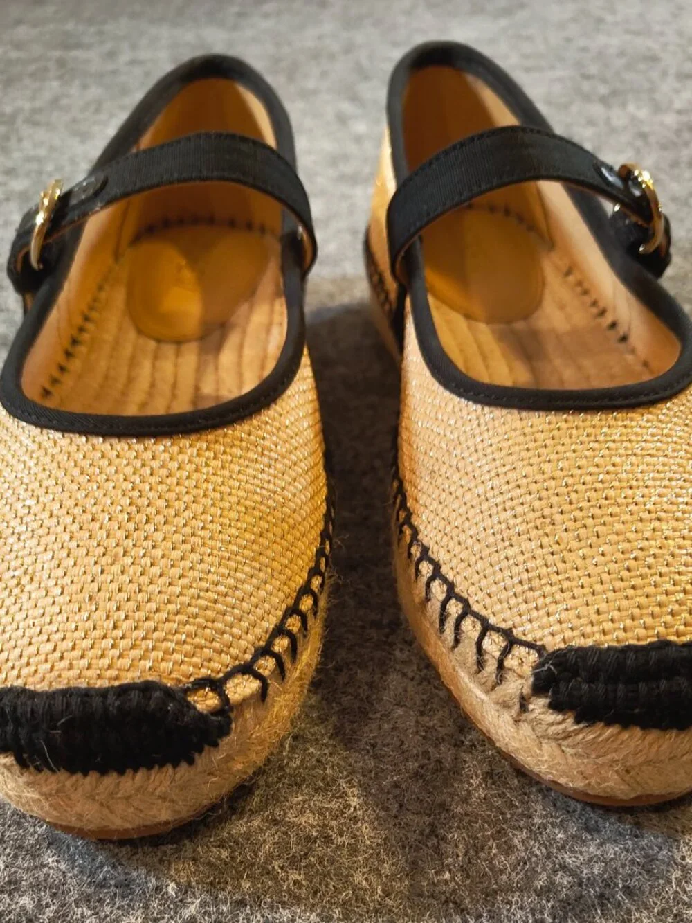 J.Crew Canvas Mary Jane Espadrilles Natural Gold Size 7 NIB